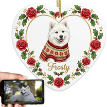 Load image into Gallery viewer, Samoyed Ornament - Personalized Heart Shaped Christmas Rose Border - with Name-Christmas Ornament-Christmas,Christmas Ornament,Personalize Artwork,Samoyed-1