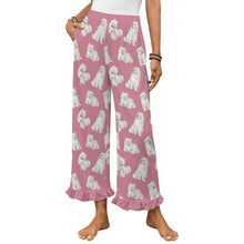 Load image into Gallery viewer, Samoyed Pajama Pants for Women - Ruffled Hem Design - Watercolor Elegance Samoyeds-Pajamas-Apparel,Dog Mom Gifts,Pajamas,Samoyed-Dusty Pink-S-13