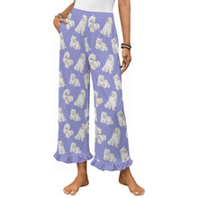 Load image into Gallery viewer, Samoyed Pajama Pants for Women - Ruffled Hem Design - Watercolor Elegance Samoyeds-Pajamas-Apparel,Dog Mom Gifts,Pajamas,Samoyed-Lavender Purple-S-1