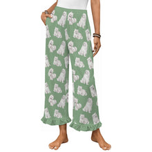 Load image into Gallery viewer, Samoyed Pajama Pants for Women - Ruffled Hem Design - Watercolor Elegance Samoyeds-Pajamas-Apparel,Dog Mom Gifts,Pajamas,Samoyed-Mint Green-S-18