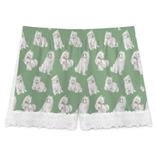 Load image into Gallery viewer, Samoyed Shorts for Women - Lace Trim Design - Watercolor Elegance Samoyeds-Pajamas-Apparel,Dog Mom Gifts,Pajamas,Samoyed-11
