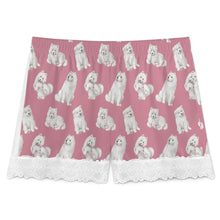 Load image into Gallery viewer, Samoyed Shorts for Women - Lace Trim Design - Watercolor Elegance Samoyeds-Pajamas-Apparel,Dog Mom Gifts,Pajamas,Samoyed-16