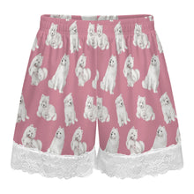 Load image into Gallery viewer, Samoyed Shorts for Women - Lace Trim Design - Watercolor Elegance Samoyeds-Pajamas-Apparel,Dog Mom Gifts,Pajamas,Samoyed-17