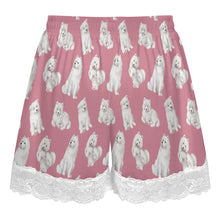 Load image into Gallery viewer, Samoyed Shorts for Women - Lace Trim Design - Watercolor Elegance Samoyeds-Pajamas-Apparel,Dog Mom Gifts,Pajamas,Samoyed-18