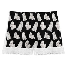 Load image into Gallery viewer, Samoyed Shorts for Women - Lace Trim Design - Watercolor Elegance Samoyeds-Pajamas-Apparel,Dog Mom Gifts,Pajamas,Samoyed-20