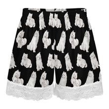 Load image into Gallery viewer, Samoyed Shorts for Women - Lace Trim Design - Watercolor Elegance Samoyeds-Pajamas-Apparel,Dog Mom Gifts,Pajamas,Samoyed-21