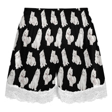 Load image into Gallery viewer, Samoyed Shorts for Women - Lace Trim Design - Watercolor Elegance Samoyeds-Pajamas-Apparel,Dog Mom Gifts,Pajamas,Samoyed-22