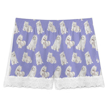Load image into Gallery viewer, Samoyed Shorts for Women - Lace Trim Design - Watercolor Elegance Samoyeds-Pajamas-Apparel,Dog Mom Gifts,Pajamas,Samoyed-4