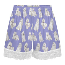 Load image into Gallery viewer, Samoyed Shorts for Women - Lace Trim Design - Watercolor Elegance Samoyeds-Pajamas-Apparel,Dog Mom Gifts,Pajamas,Samoyed-5