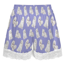 Load image into Gallery viewer, Samoyed Shorts for Women - Lace Trim Design - Watercolor Elegance Samoyeds-Pajamas-Apparel,Dog Mom Gifts,Pajamas,Samoyed-6