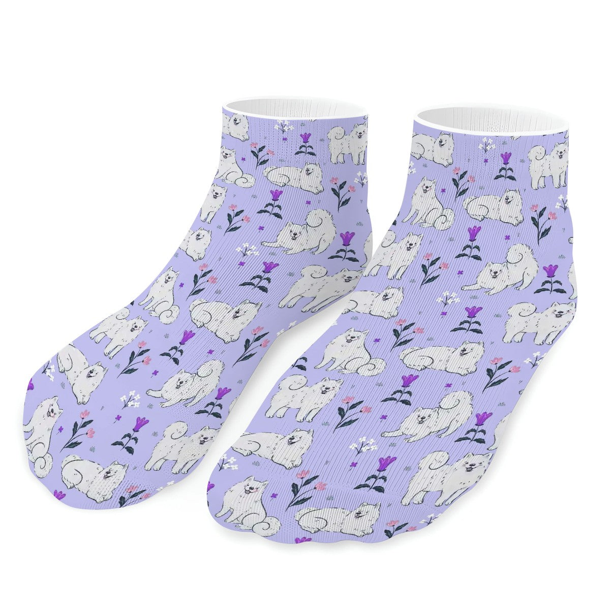 Samoyed Socks Ankle Length Flower Garden Samoyed Lavender One Size 6
