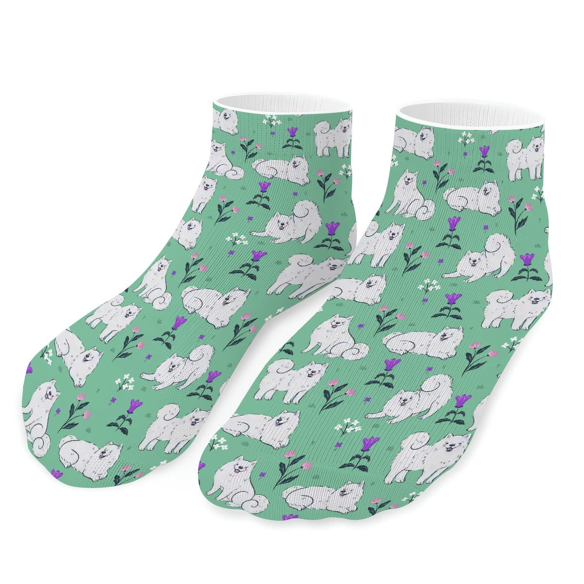 Samoyed Socks Ankle Length Flower Garden Samoyed Mint Green One Size