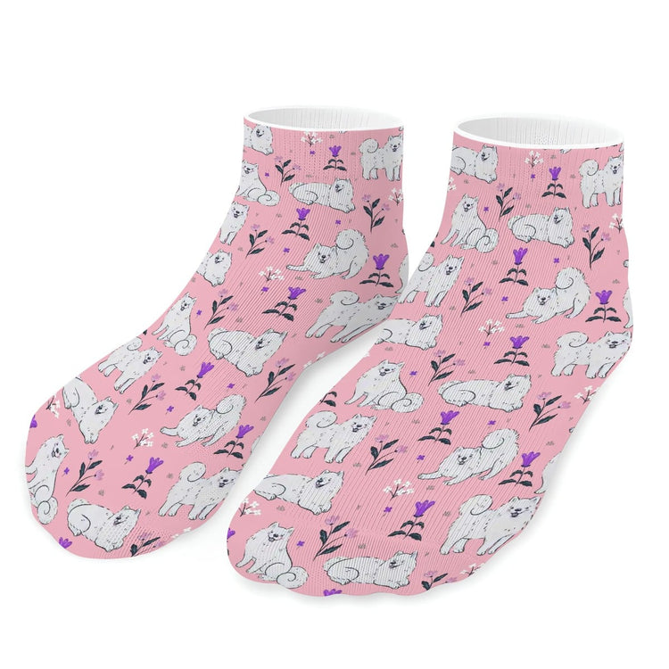 Samoyed Socks Ankle Length Flower Garden Samoyed Pink One Size 11 750x