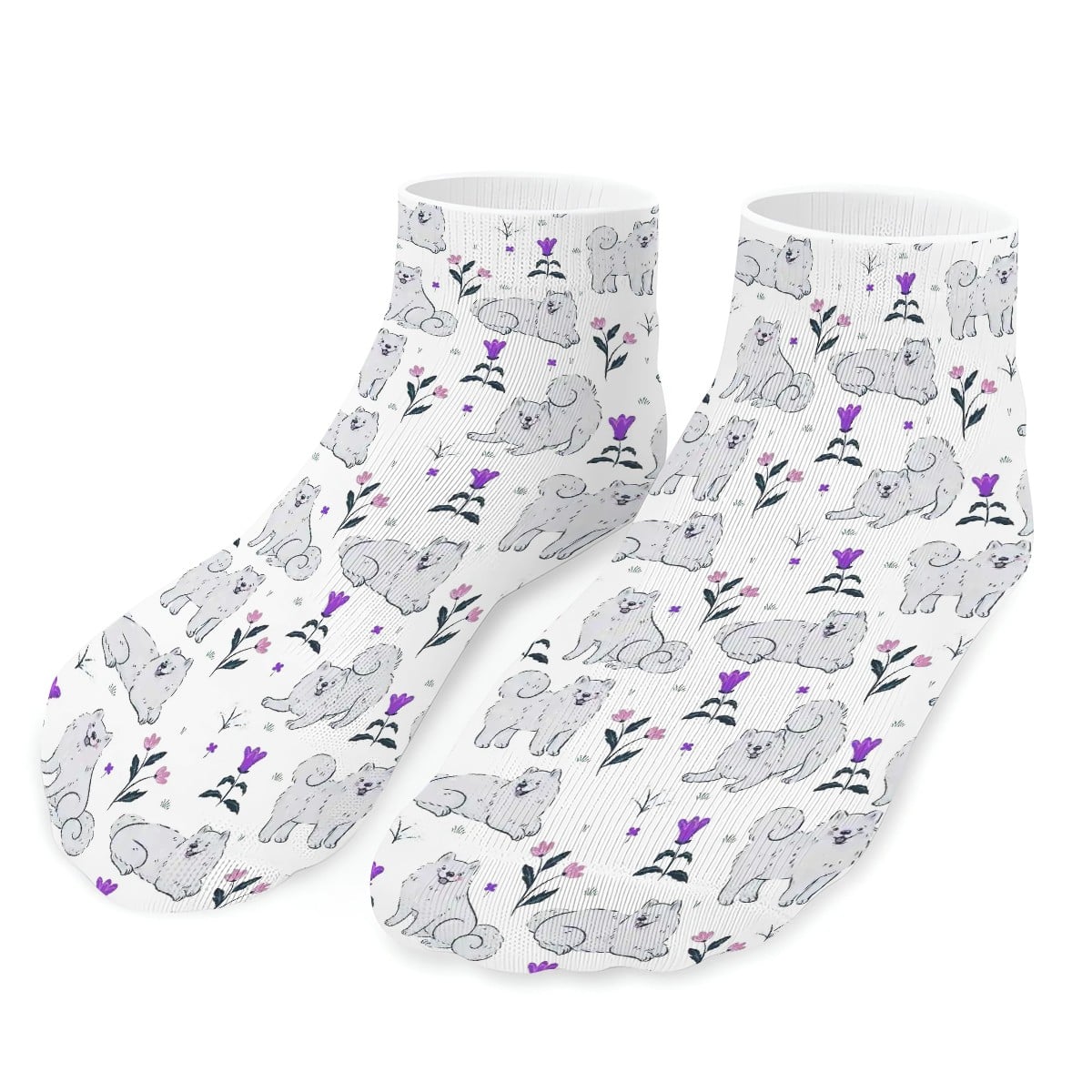 Samoyed Socks Ankle Length Flower Garden Samoyed White One Size 16