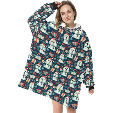 Santa Paws Parade Lhasa Apso Christmas Blanket Hoodie One Size 360x