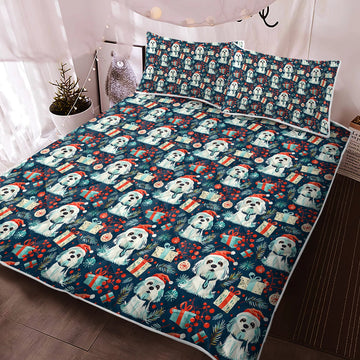 Santa Paws Parade Lhasa Apso Christmas Quilt Blanket Bedding Set 360x