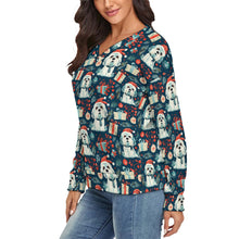 Load image into Gallery viewer, Santa Paws Parade Lhasa Apso Women's V-Neck Christmas Sweater-Apparel-Apparel,Christmas,Dog Mom Gifts,Lhasa Apso,Sweater,Sweatshirt-3