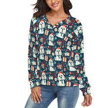 Load image into Gallery viewer, Santa Paws Parade Lhasa Apso Women's V-Neck Christmas Sweater-Apparel-Apparel,Christmas,Dog Mom Gifts,Lhasa Apso,Sweater,Sweatshirt-4