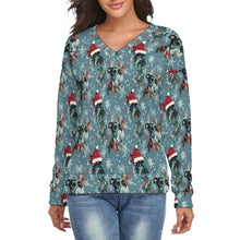 Load image into Gallery viewer, Santa Paws Schnauzer's Women's V-Neck Christmas Sweater-Apparel-Apparel,Christmas,Dog Mom Gifts,Schnauzer,Sweater,Sweatshirt-S-White-1