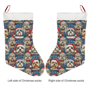 Santa's Little Helpers Shih Tzu Christmas Stocking-Christmas Ornament-Christmas, Home Decor, Shih Tzu-26X42CM-White-2