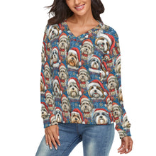 Load image into Gallery viewer, Santa's Little Helpers Shih Tzu Women's V-Neck Christmas Sweater-Apparel-Apparel,Christmas,Dog Mom Gifts,Shih Tzu,Sweater,Sweatshirt-3