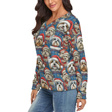 Load image into Gallery viewer, Santa's Little Helpers Shih Tzu Women's V-Neck Christmas Sweater-Apparel-Apparel,Christmas,Dog Mom Gifts,Shih Tzu,Sweater,Sweatshirt-4