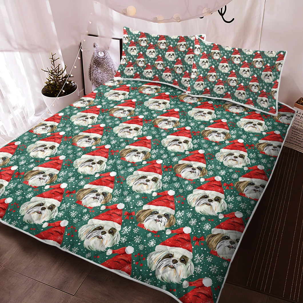 Santas Little Yelpers Lhasa Apsos Christmas Quilt Blanket Bedding Set-Bedding-Bedding, Blankets, Christmas, Home Decor, Lhasa Apso-Twin-Only Quilt-3