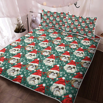 Santas Little Yelpers Lhasa Apsos Christmas Quilt Blanket Bedding Set 360x