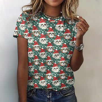 Santas Little Yelpers Lhasa Apsos Christmas Womens Cotton T Shirt 2 360x