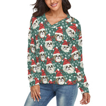 Load image into Gallery viewer, Santas' Little Yelpers Lhasa Apsos Women's V-Neck Christmas Sweater-Apparel-Apparel,Christmas,Dog Mom Gifts,Lhasa Apso,Sweater,Sweatshirt-2