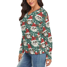 Load image into Gallery viewer, Santas' Little Yelpers Lhasa Apsos Women's V-Neck Christmas Sweater-Apparel-Apparel,Christmas,Dog Mom Gifts,Lhasa Apso,Sweater,Sweatshirt-4