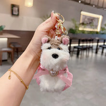 Load image into Gallery viewer, Schnauzer Bag Charm and Keychain - 2 Coat Colors - Fluffy Schnauzer Love-Accessories,Dog Mom Gifts,Keychain,Schnauzer-Liver and White - With Pink Frock-9