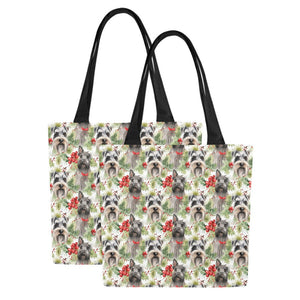 Schnauzer Holly Jamboree Large Canvas Tote Bags - Set of 2-Accessories-Accessories, Bags, Christmas, Schnauzer-Set of 2-6