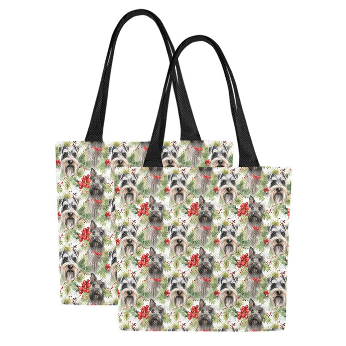 Schnauzer Holly Jamboree Large Canvas Tote Bags - Set of 2-Accessories-Accessories, Bags, Christmas, Schnauzer-Set of 2-1