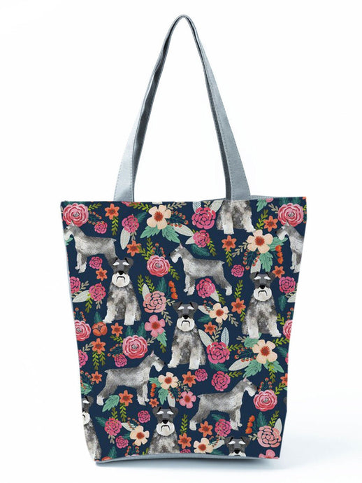 Image of a Schnauzer tote bag in a most adorable Schnauzer in bloom design
