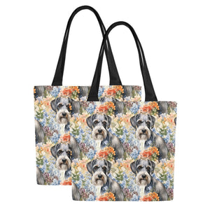 Schnauzer in Vibrant Blooms Large Canvas Tote Bags - Set of 2-Accessories-Accessories, Bags, Schnauzer-Four Schnauzers-Set of 2-2
