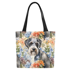 Schnauzer in Vibrant Blooms Large Canvas Tote Bags - Set of 2-Accessories-Accessories, Bags, Schnauzer-8
