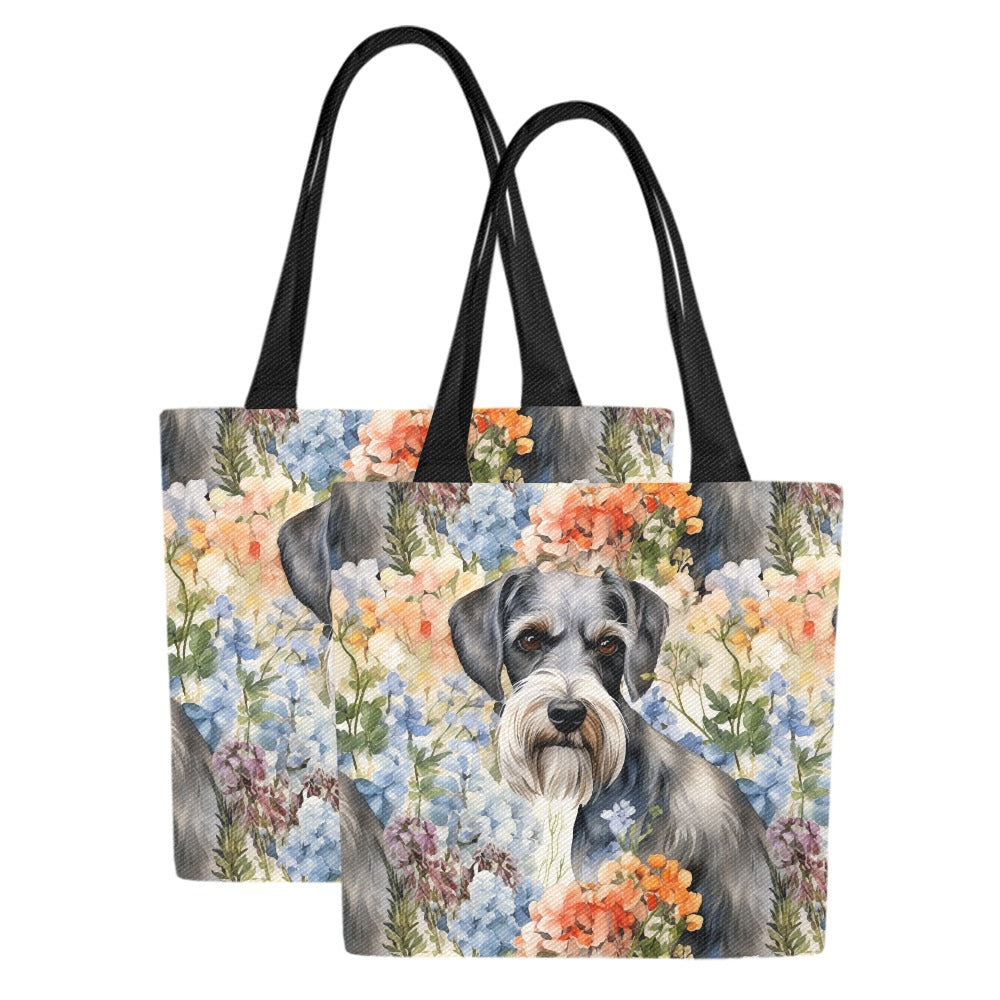 Schnauzer in Vibrant Blooms Large Canvas Tote Bags - Set of 2-Accessories-Accessories, Bags, Schnauzer-One Schnauzer-Set of 2-1