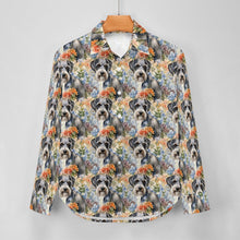 Load image into Gallery viewer, Schnauzer in Vibrant Blooms Women&#39;s Shirt - 2 Designs-Apparel-Apparel, Schnauzer, Shirt-4