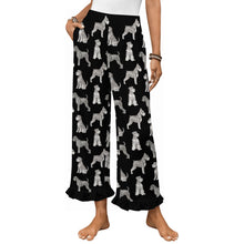 Load image into Gallery viewer, Schnauzer Pajama Pants for Women - Ruffle Hem Design - Watercolor Symphony Schnauzers-Pajamas-Apparel,Dog Mom Gifts,Pajamas,Schnauzer-Black-S-1