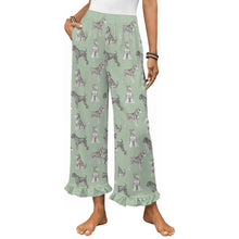 Load image into Gallery viewer, Schnauzer Pajama Pants for Women - Ruffle Hem Design - Watercolor Symphony Schnauzers-Pajamas-Apparel,Dog Mom Gifts,Pajamas,Schnauzer-Green-S-9