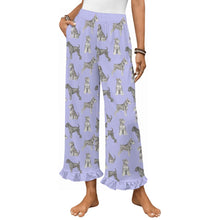 Load image into Gallery viewer, Schnauzer Pajama Pants for Women - Ruffle Hem Design - Watercolor Symphony Schnauzers-Pajamas-Apparel,Dog Mom Gifts,Pajamas,Schnauzer-Lavender-S-2