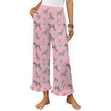 Load image into Gallery viewer, Schnauzer Pajama Pants for Women - Ruffle Hem Design - Watercolor Symphony Schnauzers-Pajamas-Apparel,Dog Mom Gifts,Pajamas,Schnauzer-Pink-S-16