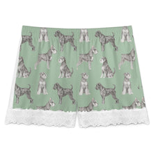 Load image into Gallery viewer, Schnauzer Shorts for Women - Lace Trim Design - Watercolor Symphony Schnauzers-Pajamas-Apparel,Dog Mom Gifts,Pajamas,Schnauzer-11