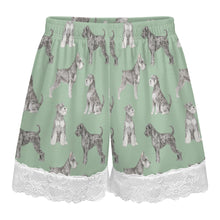 Load image into Gallery viewer, Schnauzer Shorts for Women - Lace Trim Design - Watercolor Symphony Schnauzers-Pajamas-Apparel,Dog Mom Gifts,Pajamas,Schnauzer-12