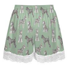 Load image into Gallery viewer, Schnauzer Shorts for Women - Lace Trim Design - Watercolor Symphony Schnauzers-Pajamas-Apparel,Dog Mom Gifts,Pajamas,Schnauzer-13
