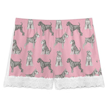 Load image into Gallery viewer, Schnauzer Shorts for Women - Lace Trim Design - Watercolor Symphony Schnauzers-Pajamas-Apparel,Dog Mom Gifts,Pajamas,Schnauzer-18