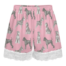Load image into Gallery viewer, Schnauzer Shorts for Women - Lace Trim Design - Watercolor Symphony Schnauzers-Pajamas-Apparel,Dog Mom Gifts,Pajamas,Schnauzer-19