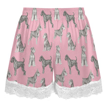 Load image into Gallery viewer, Schnauzer Shorts for Women - Lace Trim Design - Watercolor Symphony Schnauzers-Pajamas-Apparel,Dog Mom Gifts,Pajamas,Schnauzer-20