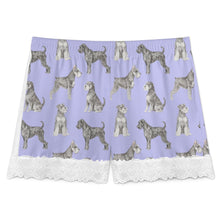 Load image into Gallery viewer, Schnauzer Shorts for Women - Lace Trim Design - Watercolor Symphony Schnauzers-Pajamas-Apparel,Dog Mom Gifts,Pajamas,Schnauzer-22
